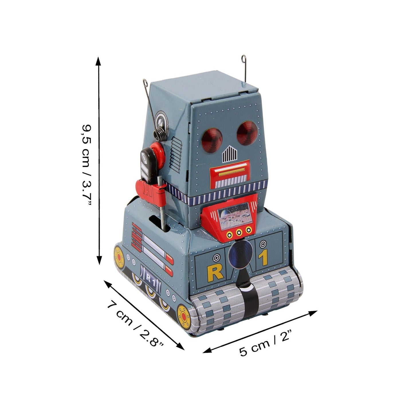 Robot R1 de hojalata gris
