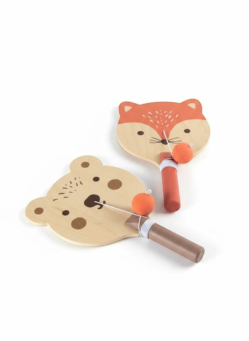 Juego De Pelota Y Paleta De Madera Con Motivos De Animales