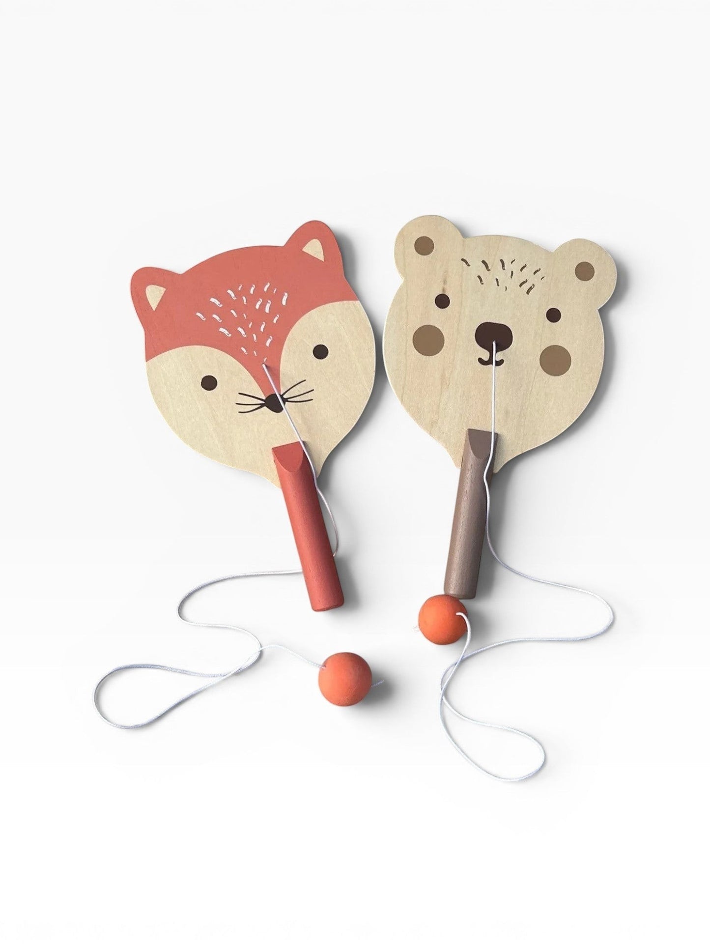 Juego De Pelota Y Paleta De Madera Con Motivos De Animales