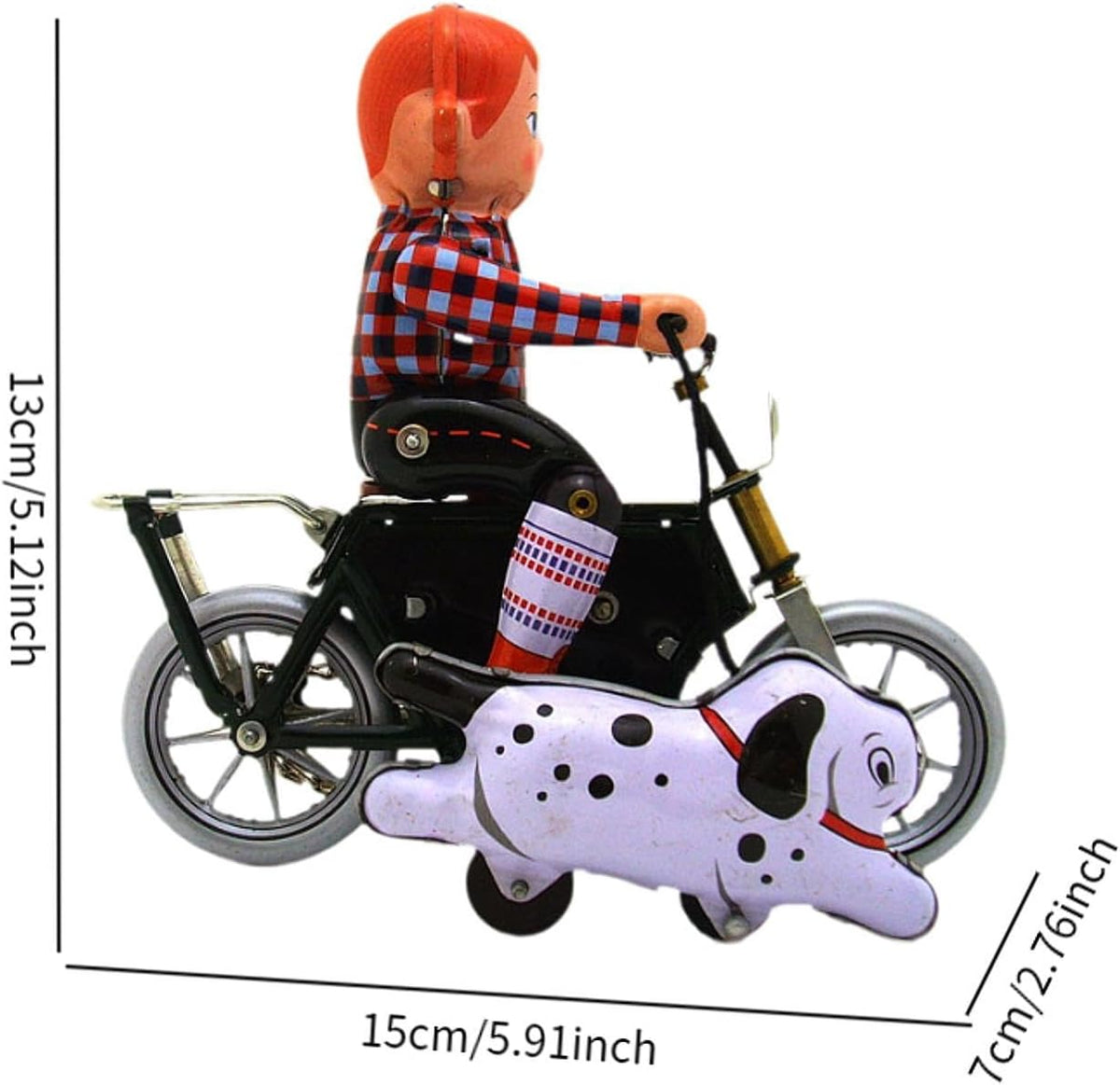 Niño en bicicleta con perro – Juguete de hojalata a cuerda