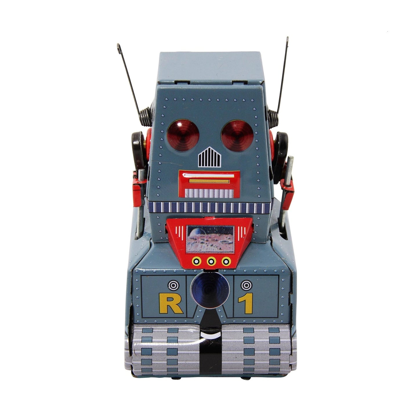 Robot R1 de hojalata gris