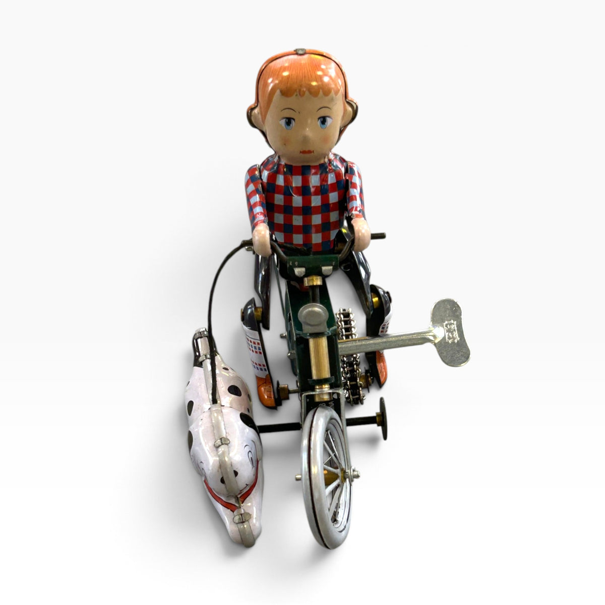 Niño en bicicleta con perro – Juguete de hojalata a cuerda