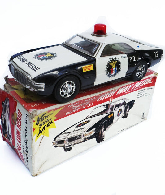 Coche policía antiguo hojalata Taiyo High Way Patrol