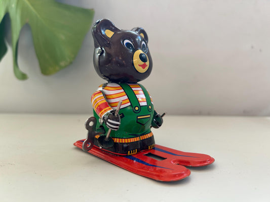 Osito Esquiador, juguete vintage de hojalata autómatas.