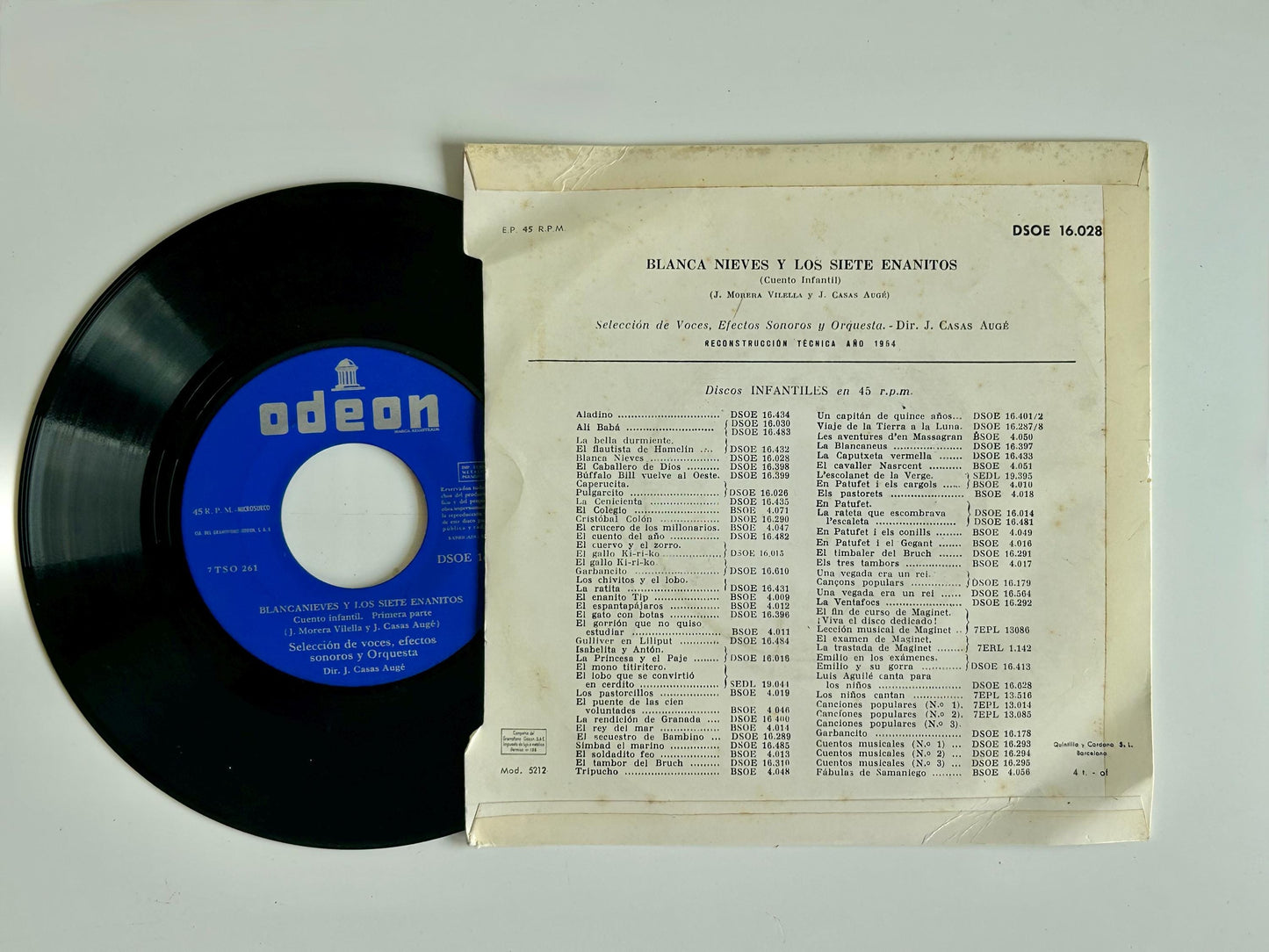 Vinilo Blancanieves · 45 RPM Odeón 1954