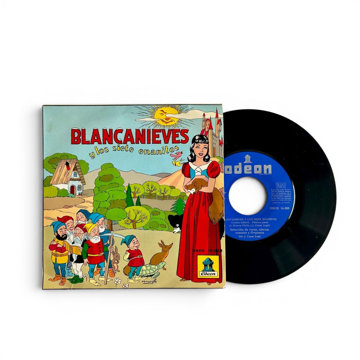 Vinilo infantil “Blancanieves y los siete enanitos” · Disco 45 RPM Odeón · Cuento clásico retro 1954