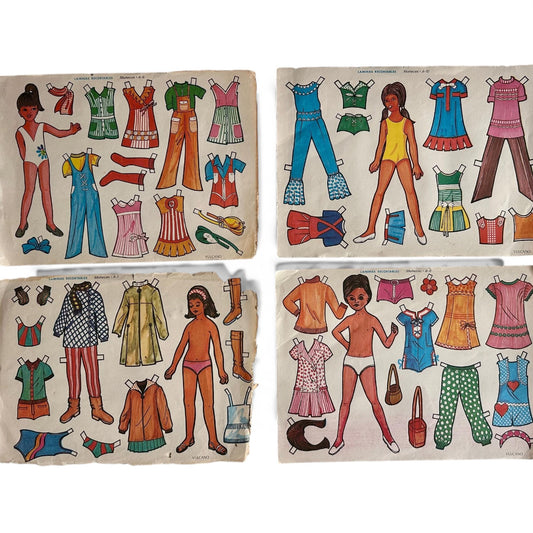 Lote 4 láminas recortables antiguas | Editorial Vulcano años 70 | Muñecas y vestidos vintage