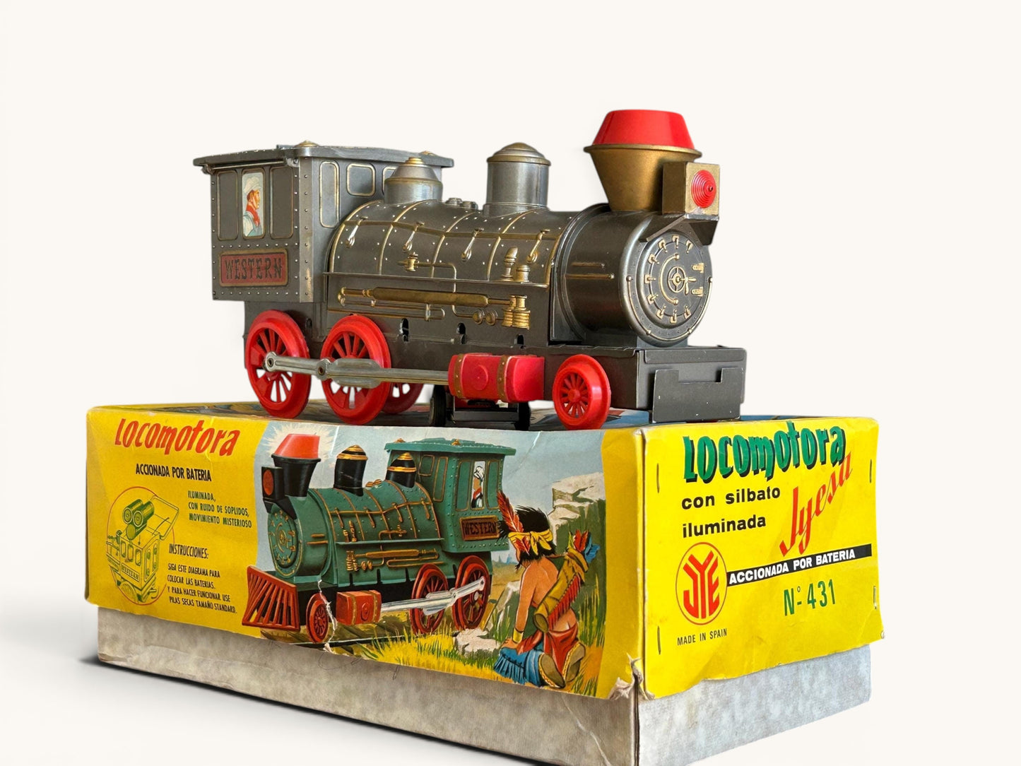 Locomotora tren hojalata y plástico Marca Juguetes Jyesa mod 431. Origen España años 70s a pilas