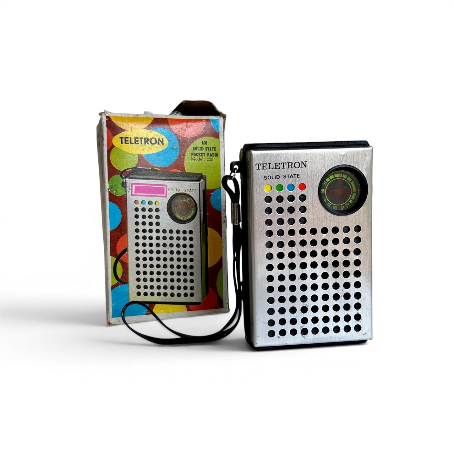 Radio portátil vintage Teletron Model 222 – Solid State AM, funciona – caja original