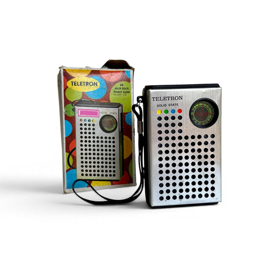 Radio portátil vintage Teletron Model 222 – Solid State AM, funciona – caja original